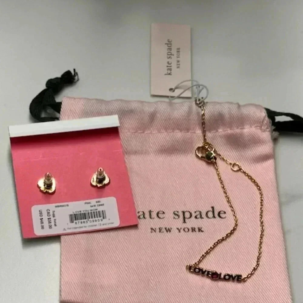 3 items Kate Spade Love Earrings and Bracelet NWT + Dustbag - Picture 5 of 5